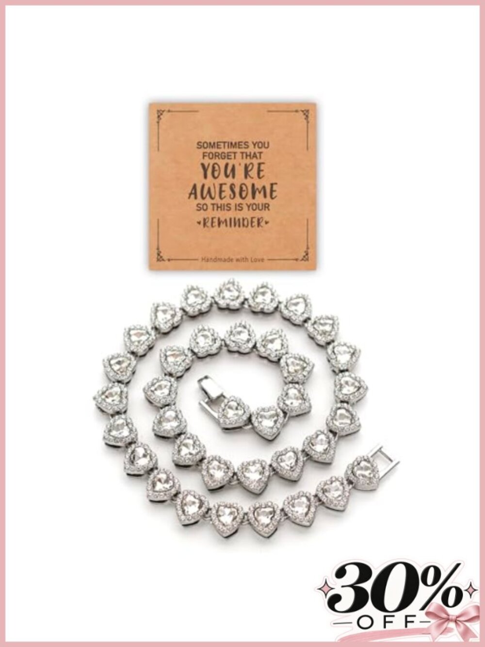 Rhinestone Heart Tennis Necklace Iced Out Pendant Jewelry
